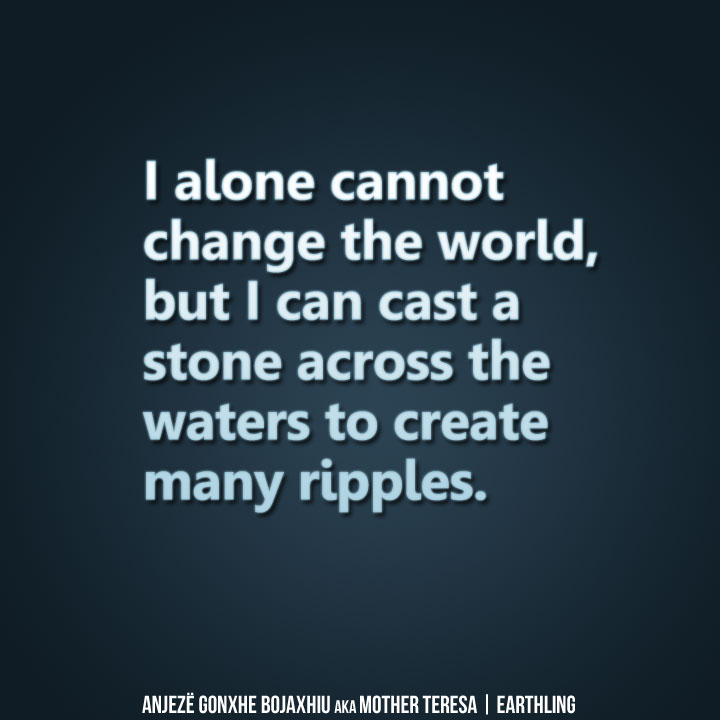 I alone cannot change the world, but I can cast a stone across the waters to create many ripples. - Mother Teresa